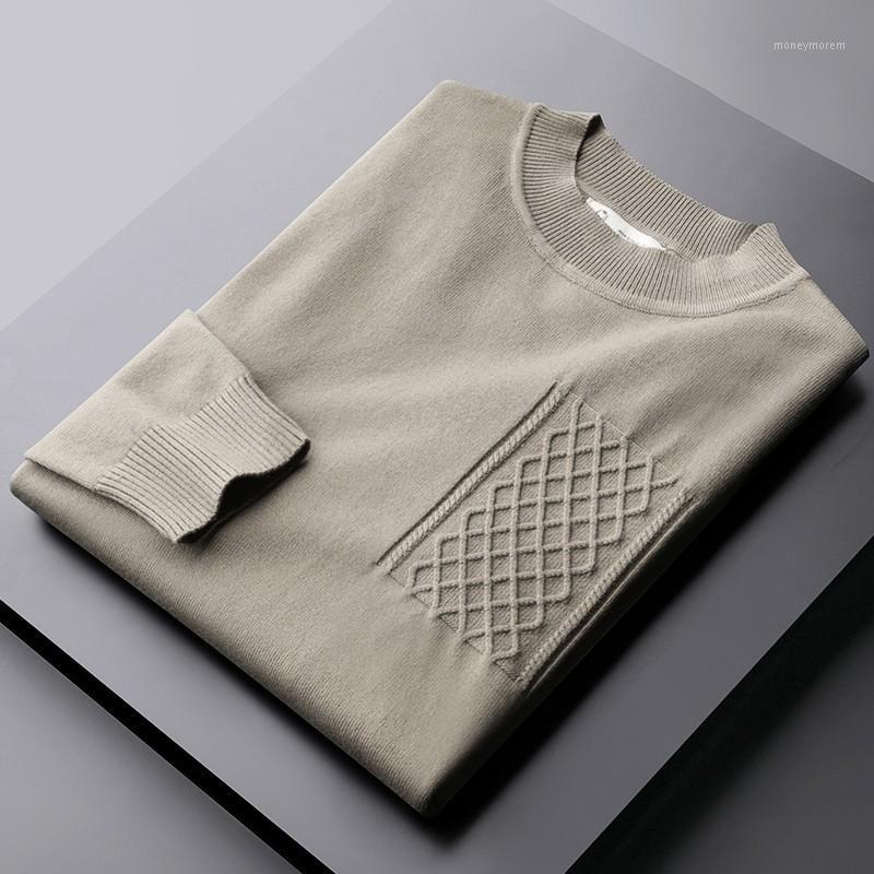 

New Autumn Winter Mock Neck Mens Sweaters Luxury Solid Color Round Collar Jacquard Sweater Male Slim Fit Man Sweaters 3XL1, Blue