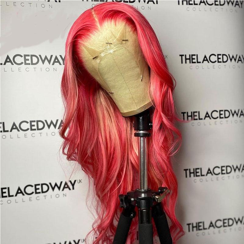 

Preplucked Pink Colored Body Wave 13x6 Transparent Lace Front Human Hair Wigs With Baby Hair 4*4 Silk Base Wigs Adjustable Strap, Black;brown