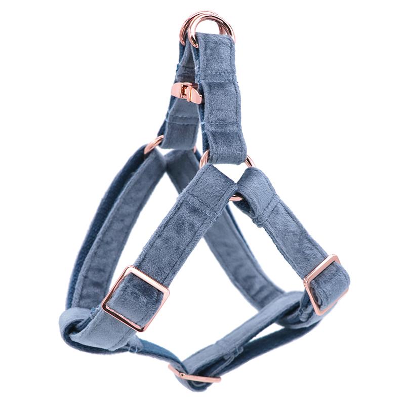 

Blue Velvet Dog Harness Basic Dog Leash Adjustable Buckle Cotton Fabric for or Cat