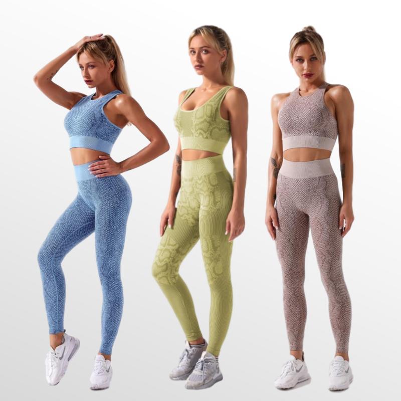 

3 Types of Shoulder strap Seamless Women Snakeskin Yoga Set Sportswear Tracksuit High Waist Legging Push-up Activewear Yoga Suit, Full wrap-brown