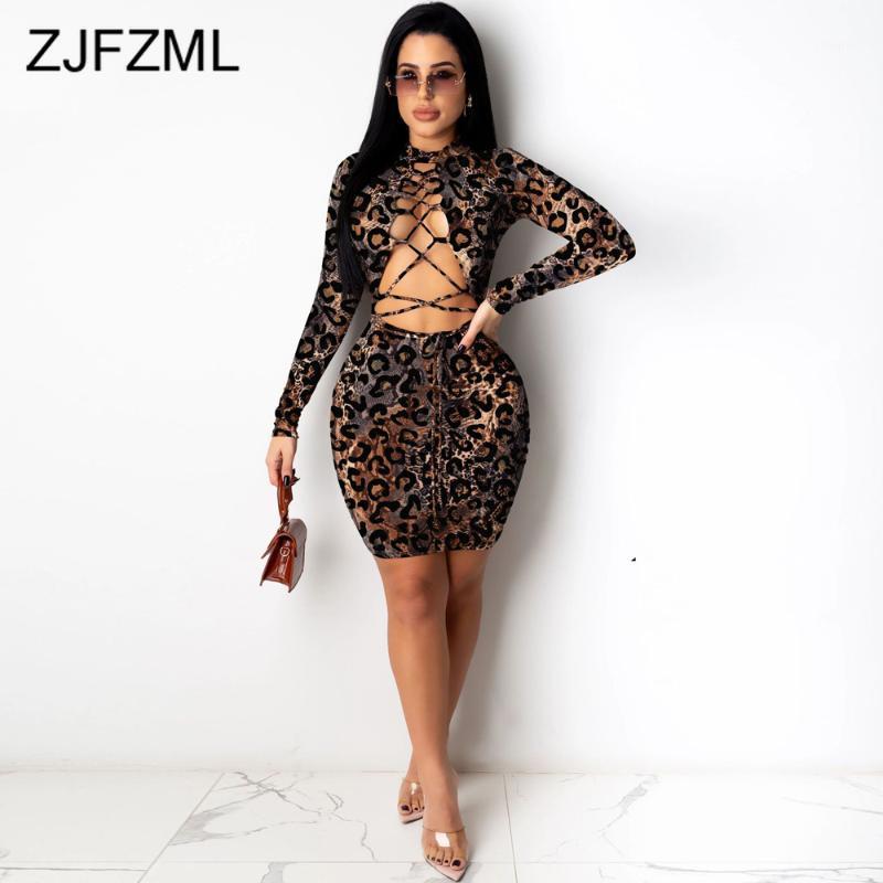 

Snake Leopard Print Sexy Party Club Dresses for Women Cross Lace Up Long Sleeve Sheath Dress Vintage Hollow Out Bodycon Vestido1