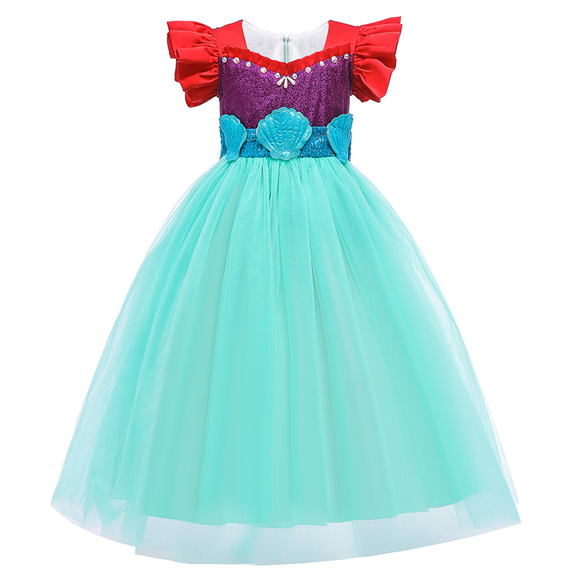 

Girls Mermaid TUTU Dresses Baby Petal Sleeve Ball Gown Children Cosply Party Skirt Dresses FMF 005, As picture