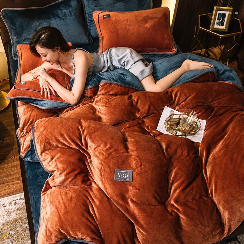 

Thickening Flannel Bedding Set Crystal Velvet Coral Fleece Winter Duvet Cover Keep Warm Bedsheet Double Sided Velvet King Size1