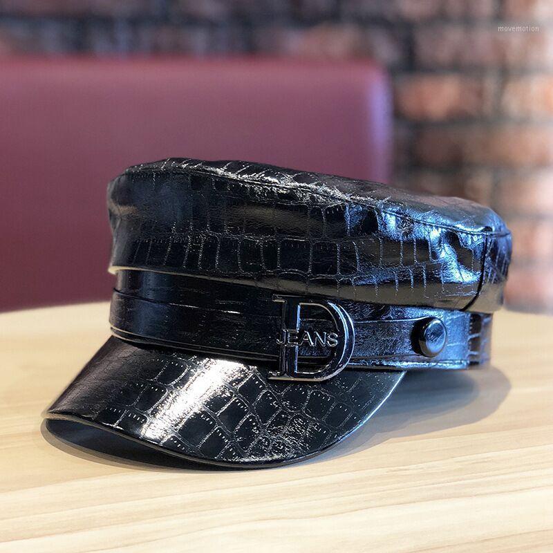 

RUHAO Beret Female Autumn Winter Hats For Women Ladies PU Leather Navy Cap Boina Feminina Gorras Bone Vintage England Black1, Black