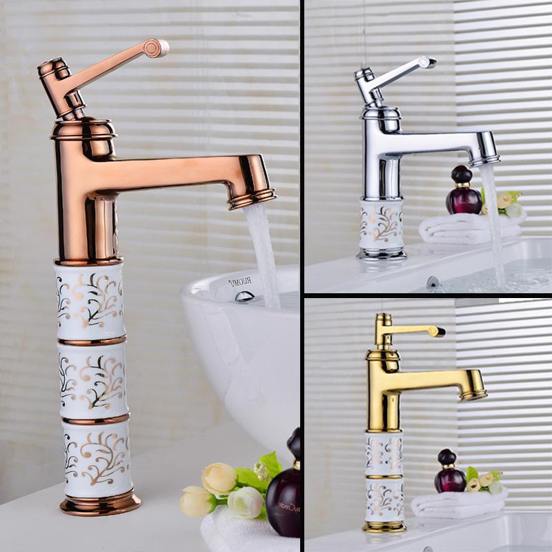 

Bathroom Brass Basin Faucet Hot and Cold Water European Style Washbasin Taps Household Chrome Mixer Deck Mounted Sink Faucet