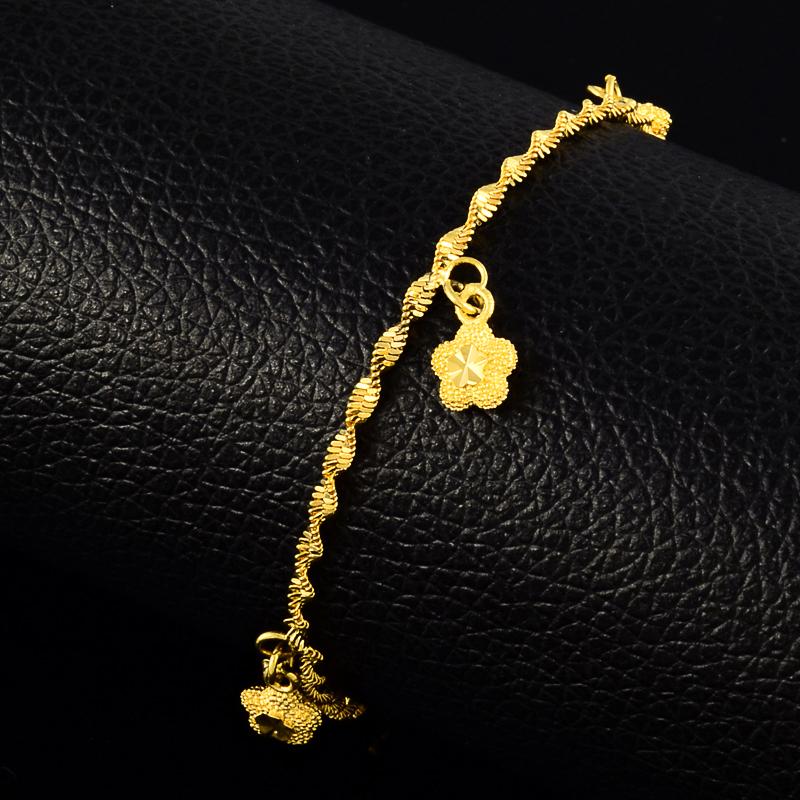 

Elegant Exquisite Zinc Alloy Jewelry Yellow Gold Color Five Flower Bell Bracelet Women Jewelry Hand Chain Link JH125