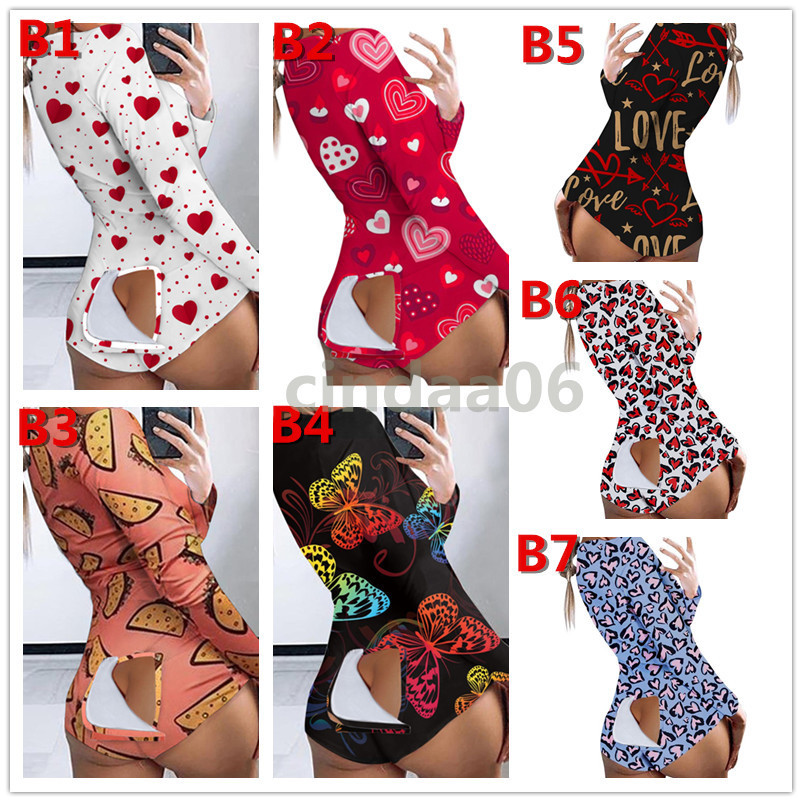 

Women Jumpsuits Rompers Valentines Pajama Onesies Nightwear Bodysuit Workout Button Back Flap Printed Short Pants 2021, A1-a7(s-3xl)