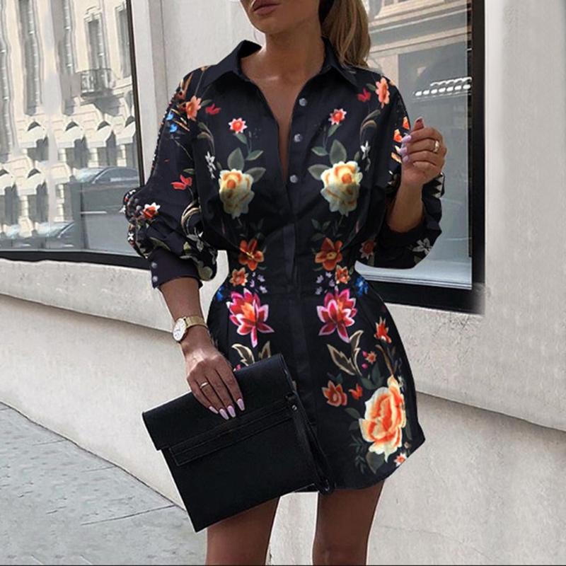

Casual Dresses Hirigin Elegant Women Shirts 2022 Autumn Floral Printed Button Thin Blouse V Neck Long Sleeve Harajuku Black Blusas Mujer, As pic