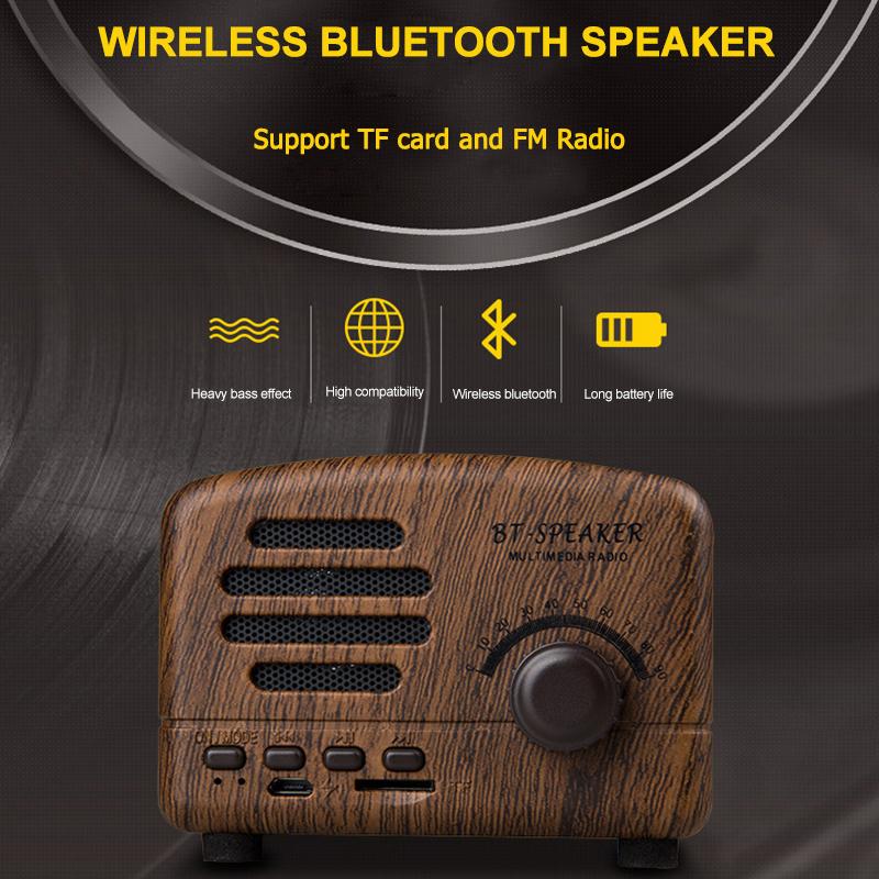 

Mini Vintage Bluetooth Speaker Retro Old Fashioned Classic Style 1200mah Loundspeaker Subwoofer FM Radio TF Card for Gift