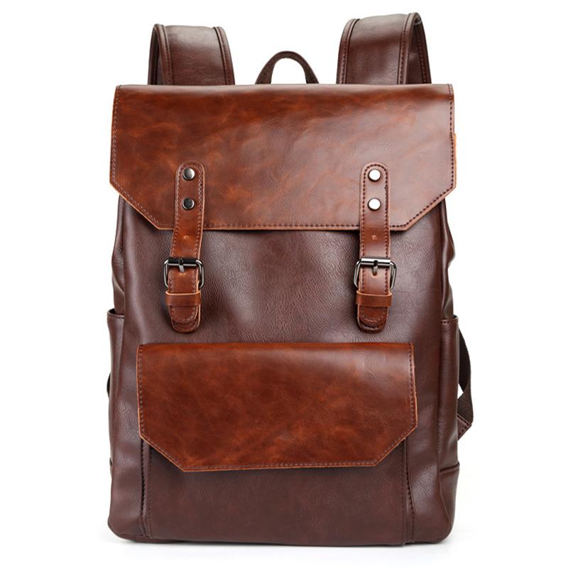 

Men's PU Backpack Trends Europe and America Wind Bag Middle School Men's Wild Backpack Multi-function Computer Bag, Black