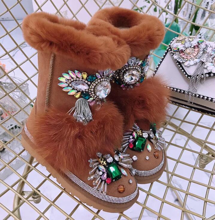 

2020 Marks Heavy Tide Cattle Thin Suede Strass Hair Tube Wool High Snow Boots Qr6l, Brown