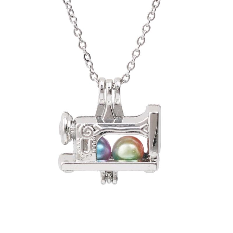 

1pc Silver Plated Sewing Machine Oyster Pearl Cage Pendant Necklace Pearls Jewelry Essential Oil Diffuser Lockets Fun Gift
