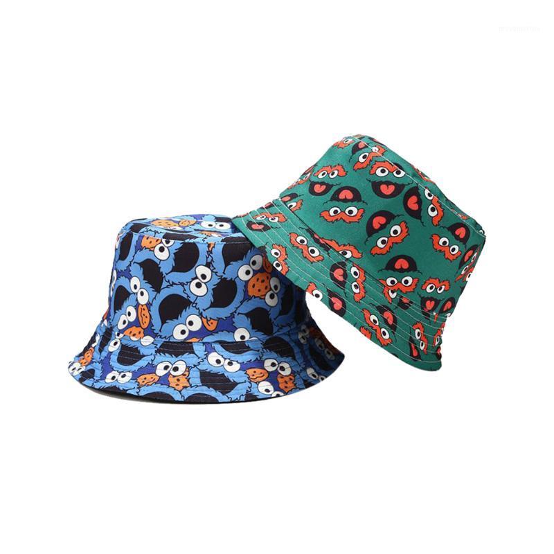

2020 Summer Fisherman Hat Reversible Cartoon Bucket Hats For Women Men Street Hip Hop Bucket Cap Vintage Printed Fishing Hat1, White