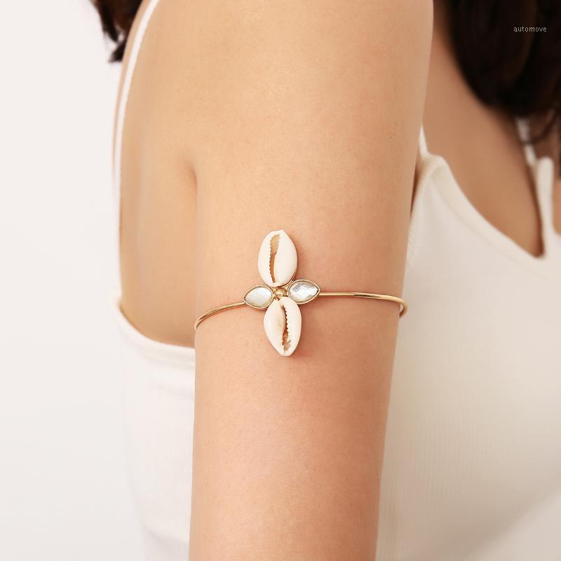 

Bohemian Seashell Crystal Flower Arm Bangle Bracelet Vintage Women Open Cowrie Shell Arms Cuff Jewelry1