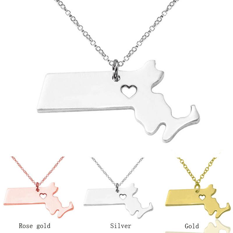 

Country Map Charm Pendant Massachusetts state Map Necklace Jewelry