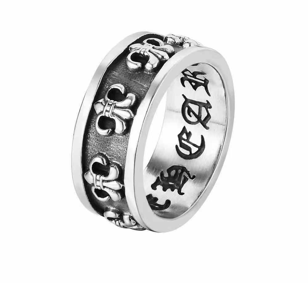 

Fashion Trend Brand Chrom Hearts Retro Cross Band Rings Men's Stainless Steel Hip Hop Rock Male Jewelry Rings Accessories