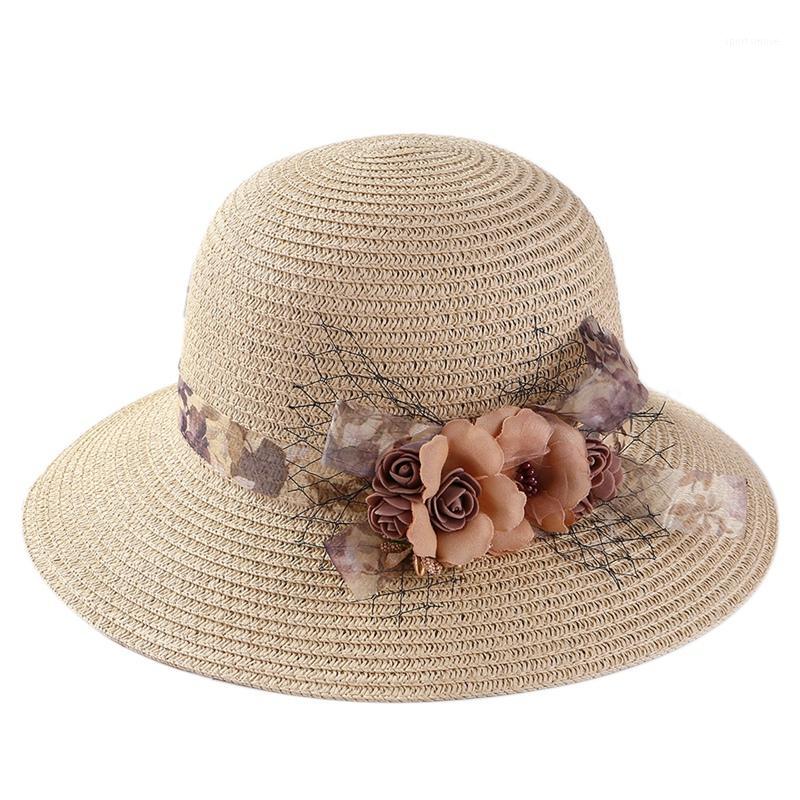 

AUAU-Ladies Outdoor Sun Hat Sun Flower Straw Hat Foldable Summer Straw1, As pic