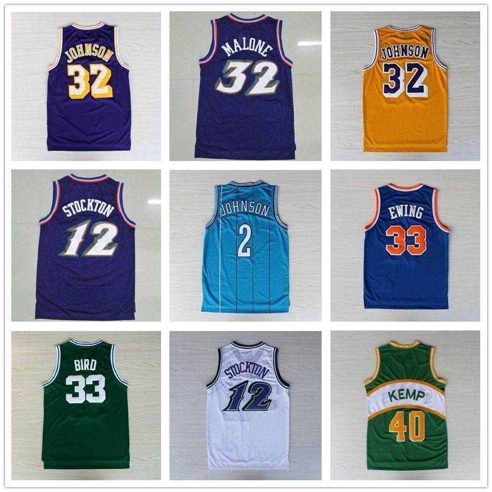 

Retro Basketball Jerseys 33 Larry Bird 12 Johnson Stockton 32 Karl Malone Jason Williams Ewing Gary Payton Kemp Barkley Jerseys, Shown