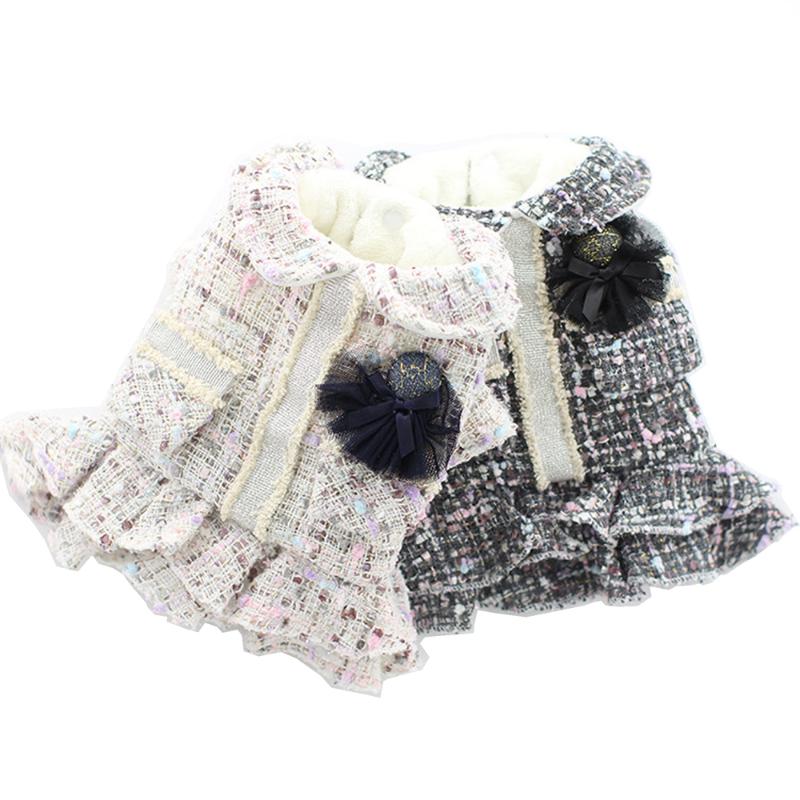 

Dog Clothes Autumn Princess Flower Dress for Dogs Flannel Inside Warm  S M L XL, White