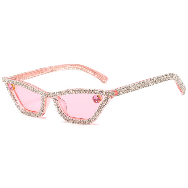 

Veshion Pink Rhinestone Sunglasses Vintage Women Red Ladies Sun Glasses Cat Eye Party Accessories Uv400 2021