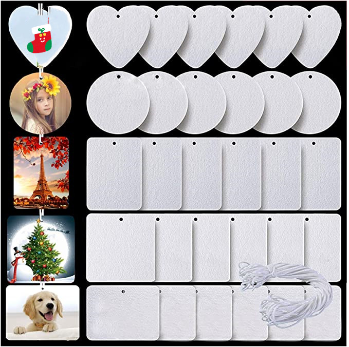 

30pcs Sublimation Air Freshener Sheets Car Scented Hanging Sheets Felt Air Freshener White Fragrant Sheets with Elastic Rope for Car Interior Decor