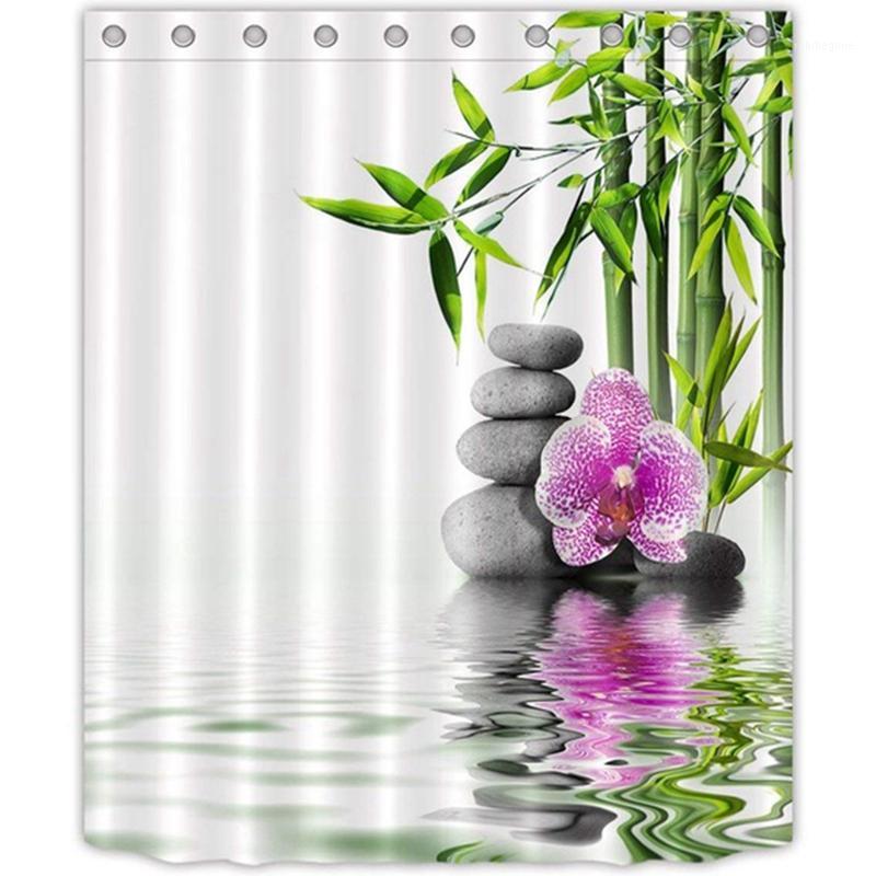 

India Spa Zen Buddha Water Yoga Shower Curtain Polyester Fabric Waterproof Massage Stone Orchid Bathroom Bath Curtains 1.8x1.8Cm1