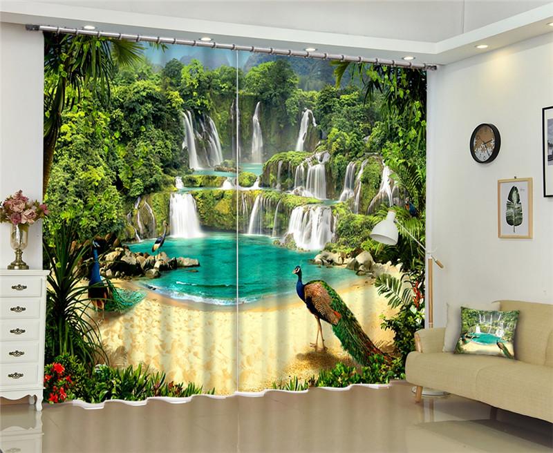 

green Waterfall Curtain Luxury Blackout 3D Window Curtain living room Bedroom Cortina Drapes Rideaux Customized size pillowcase, 3d curtains