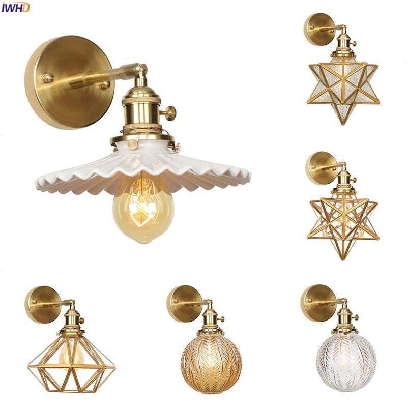 

IWHD Nordic Retro Glass Ball LED Wall Light Fixtures Bedroom Bathroom Mirror Modern Copper Wall Lamp Sconces Lighting Wandlamp