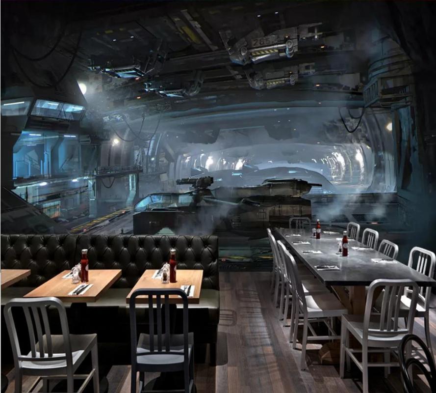 

Drop Shipping Custom Wallpaper Mural 3D Personality Space Spacecraft Restaurant Mural Wall Painting Photo Wallpaper Deco, As pic