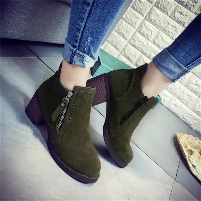 

Black Green Boots Women Ankle Boots Autumn Casual Low Heels Fashion Zippers Short Vintage Style Shoes Woman1