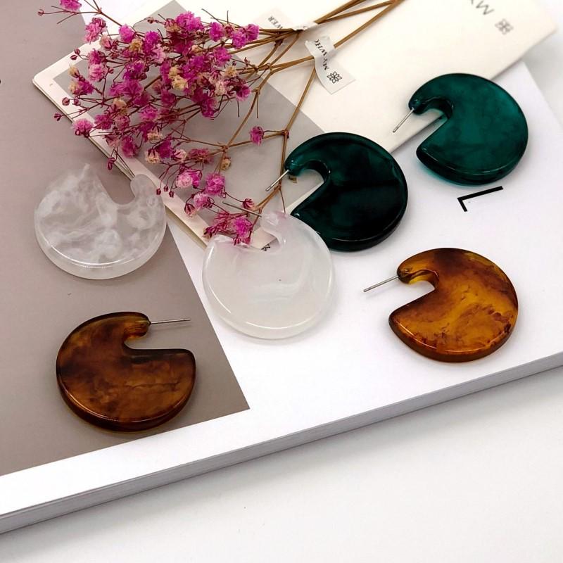 

Stud Vintage Big Round Acrylic Earrings For Women Elegant Geometric Ink Texture Resin Earring Fashion Jewelry 2021