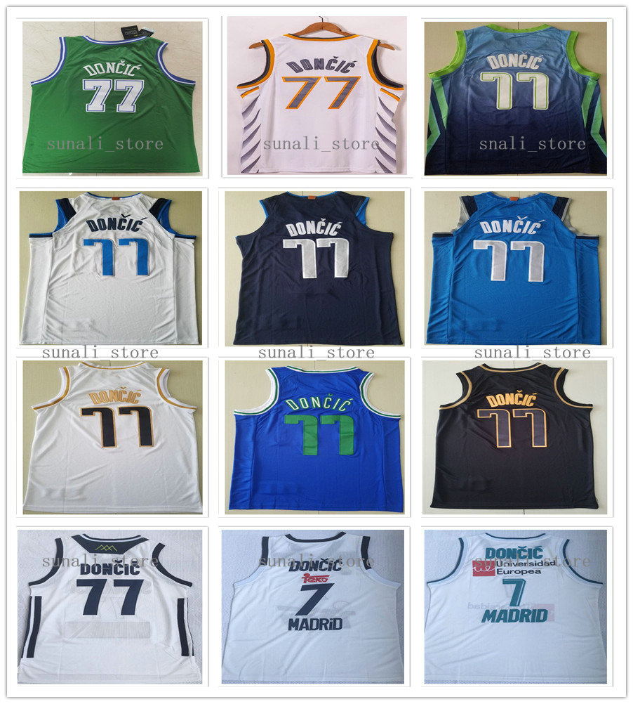 

Stitched Men Kids Youth 2021 City White Doncic 77 Luka Jerseys Basketball Blue Navy College 7 Doncic NCAA Shirts Embroideried Fast Shipping, Men white