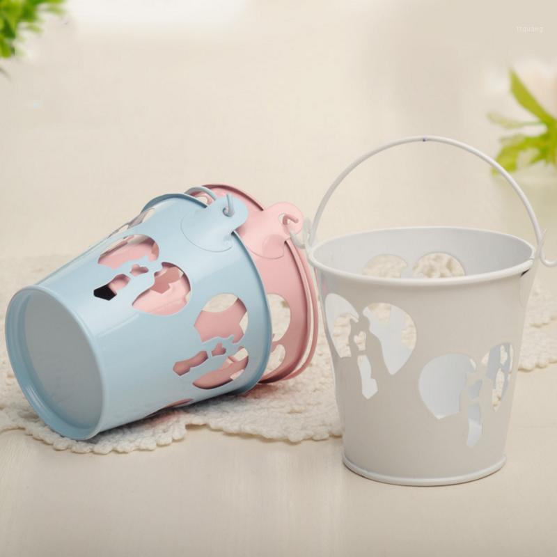 

2pcs/set cute Wedding Decoration Hollow Tin Bucket Candy Gift Box Love Bride Groom Mini Iron Barrel Gift Box Event Party Supplie1