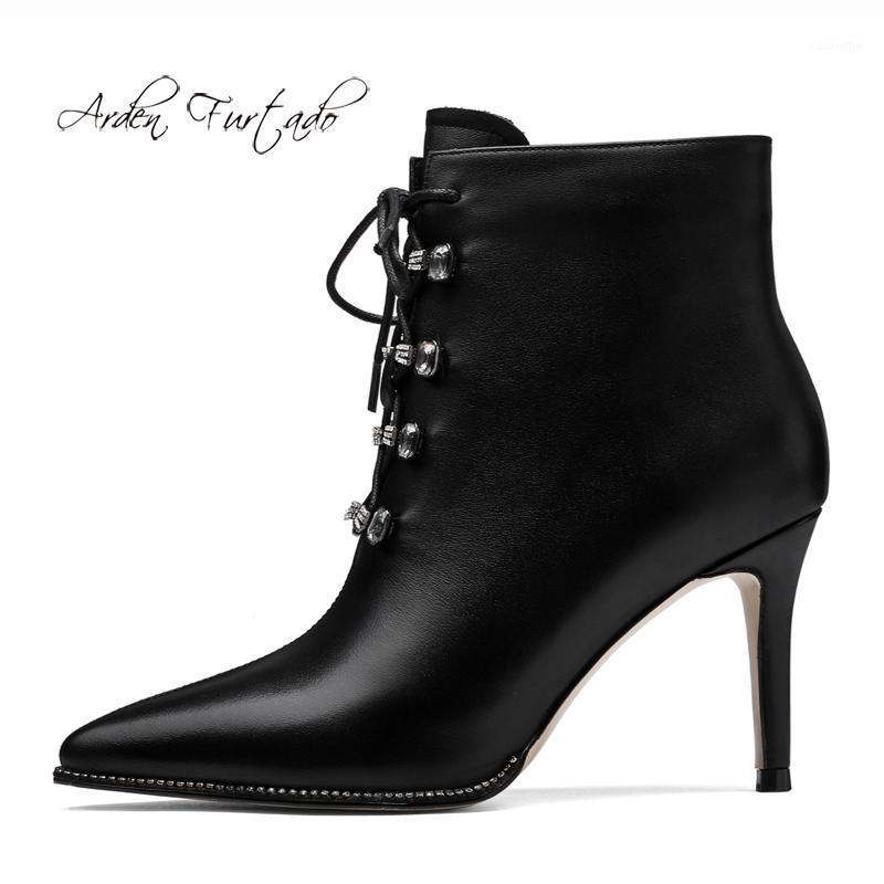

Arden Furtado Fashion Women's Shoes Pointed Toe Stilettos Heels Zipper Cross tied Elegant matin boots ankle Boots size 40 41 new1, Black leather