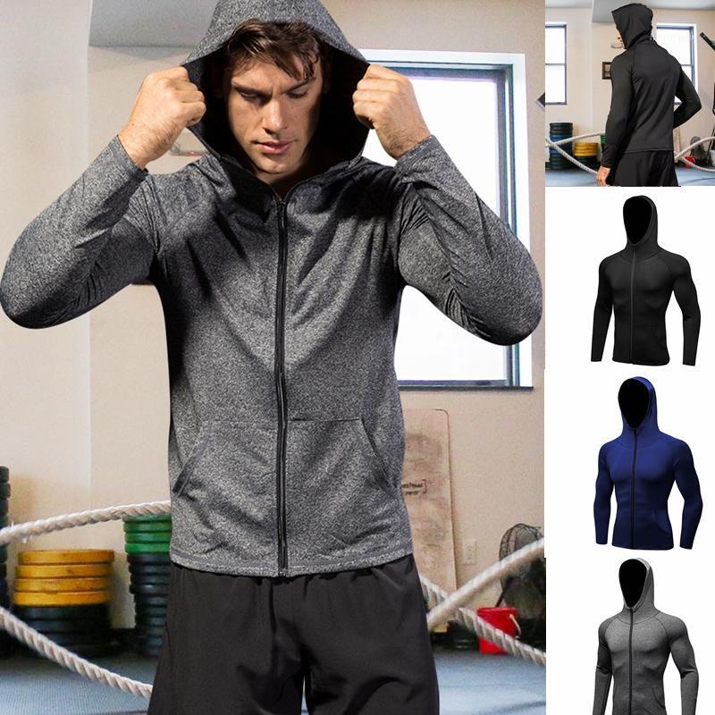 

Winter Men Zipper Hooded Running Jacket Sports Outdoor Windproof Warm Coat Training Tracksuit Cycling Coat Bike Sports Jackets1, Black