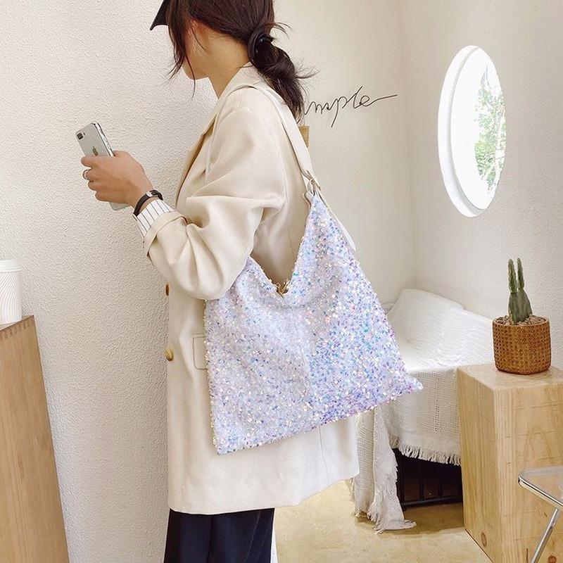 

Free shipping handbags, 2021 trendy fashion style shoulder handbags, large capacity casual sequined shoulder bags, Black