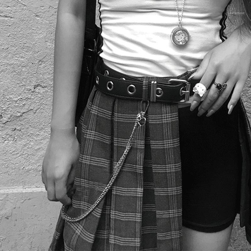 

Fashion Punk Hip hop PU leather Belts Waist Chain Hot women Jeans Silver Metal Chain Clothes Accessories1, White