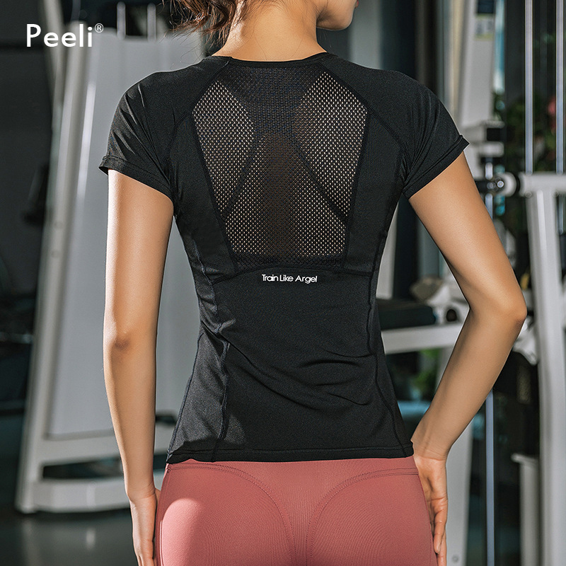 

Yoga Shirt Women Short Sleeve Yoga Top Breathable Running Sport T Shirts Fitness Clothes Gym Top Workout Tops Active Wear Femme C0119, Navy