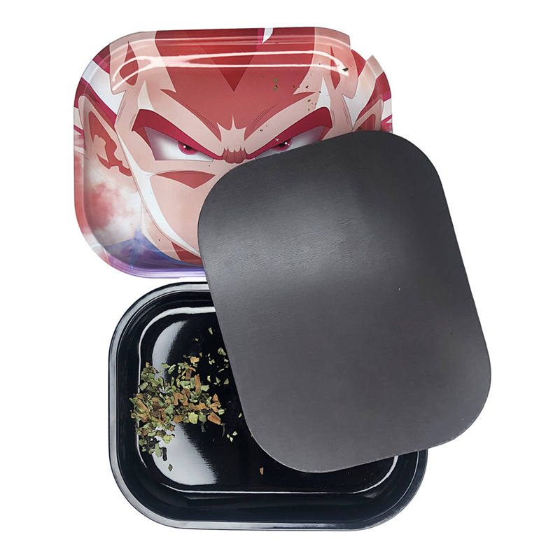 

18x14cm Black Rolling Tray Magnetic Lid Set Smoking Accessories Herb Tobacco Storage Plate Tinplate Hand Cigarette Roller Trays Customize Logo