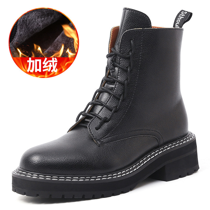 

2020 new platform gothic leather black winter punk fight ladies casual shoes women mujer boots, Black with fur.