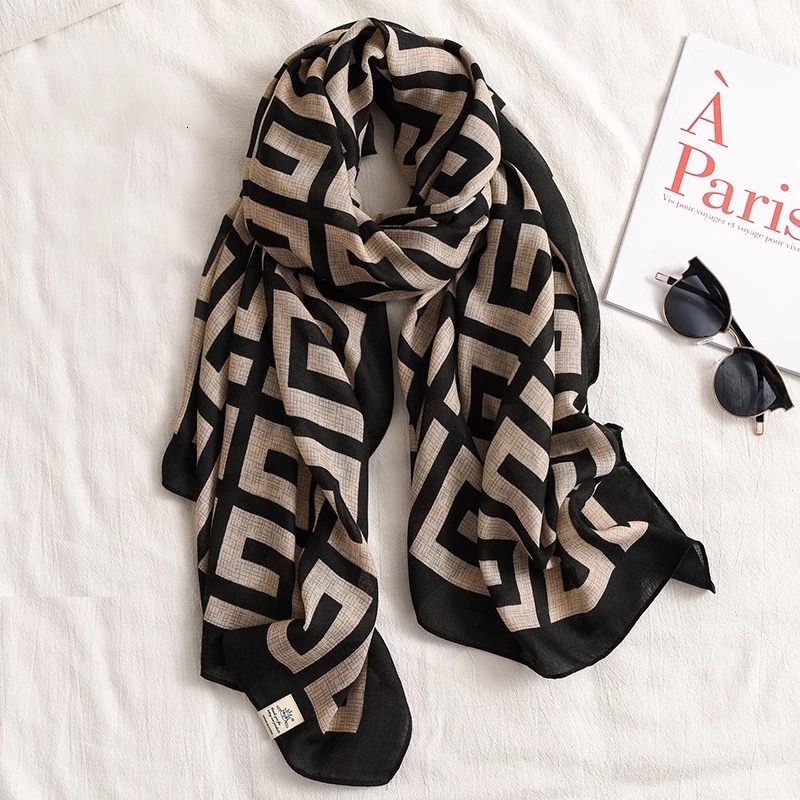 

Luxury Women Brand Cotton Scarf Large Shawls Pashmina Hijab Foulard Echarpe Dign Print Lady Beach Stole Head Scarv, Blue;gray