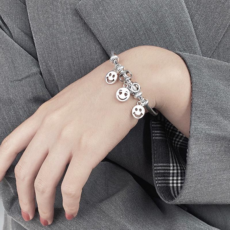 

New Style Smiling Face Charms Beads Bracelet Bangles For Women Handmade Thai Silver Color Jewelry Birthday Gift