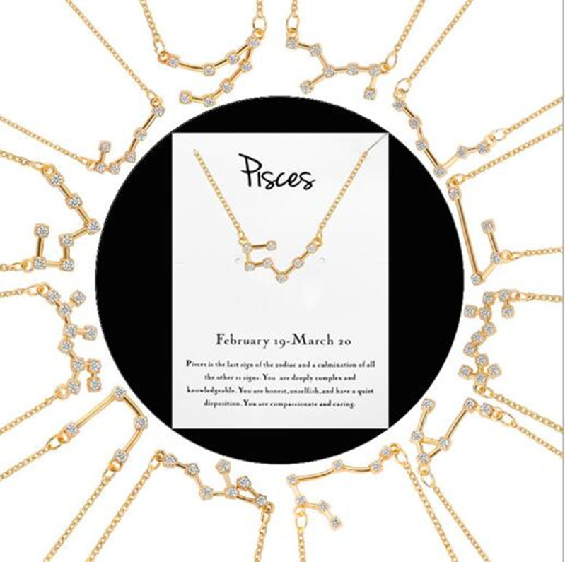 

12 Constellation Zodiac Sign Necklace Horoscope Zircon Korean Jewelry Star Galaxy Libra Astrology Necklace Gift with Retail Card Epacket