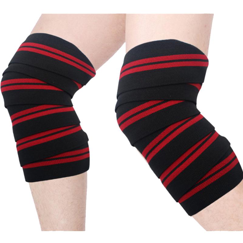 

1 Pair Breathable Soft Fitness Weight Lifting Body Building Elastic Bandage Support Guard Wraps Knee Pads Striped Gym Training, Black red
