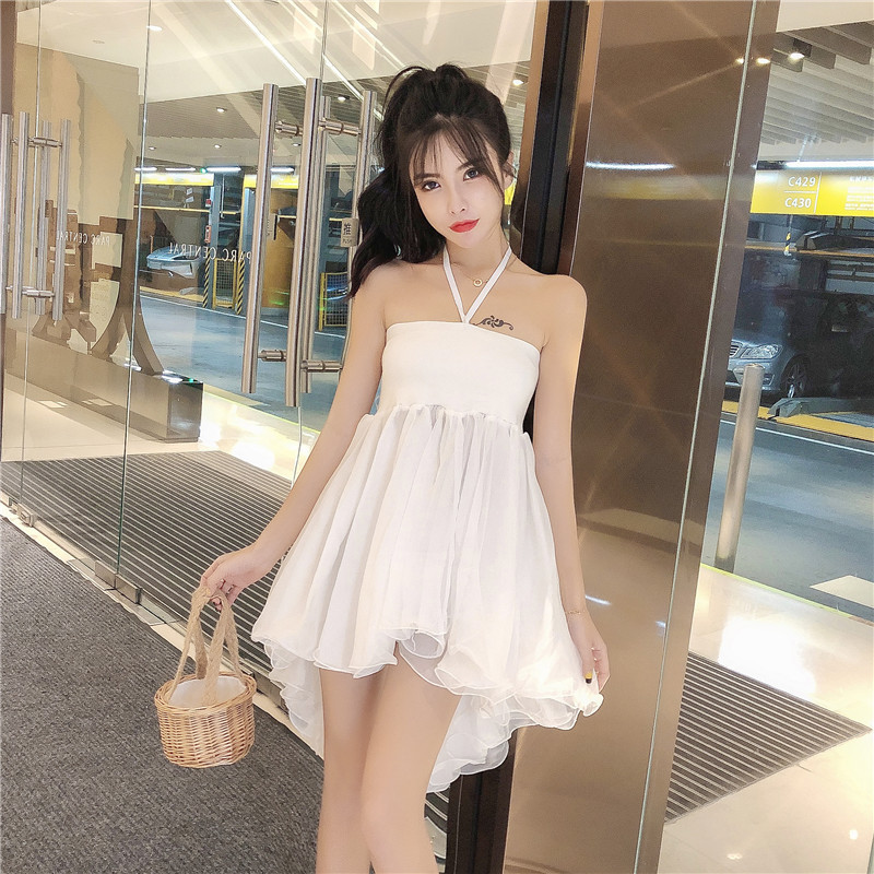 

2021 Sexy Strapless Dress for Women Will See Elegant New Sleeveless Halter Fairy Dressed Ragged Female Short Bloated Mini Flare Dresses 0QQV, White