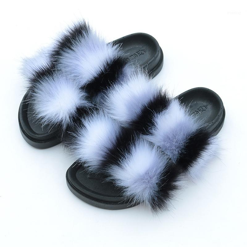 

Women Fur Slippers Woman Double Fluffy Slides Ladies Casual Flats Summer Ins Hots Female Fashion Comfort Rainbow Shoes Plus Size1, Color matching one