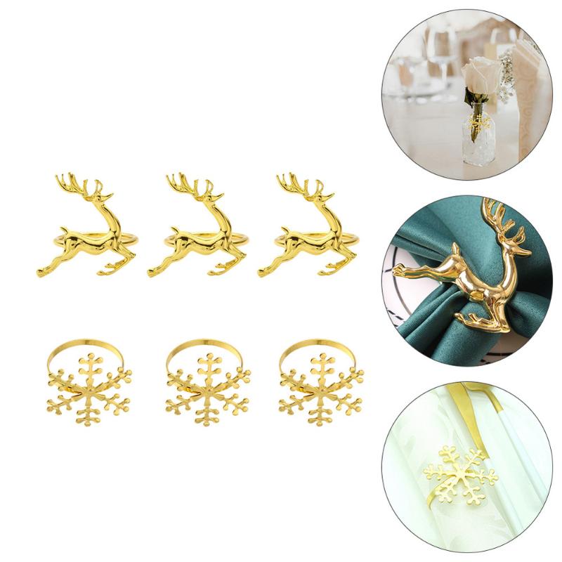 

6 Pcs Xmas Napkin Clips Exquisite Tissue Rings Alloy Napkin Holders (Golden