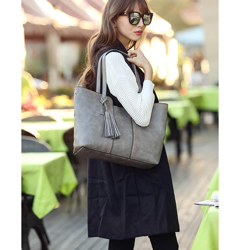 

High Quality Casual Vintage Women Shoulder Bag PU Versatial Bags Fashion Female Handbags Large Capacity Messenger Tote Bags, Grey