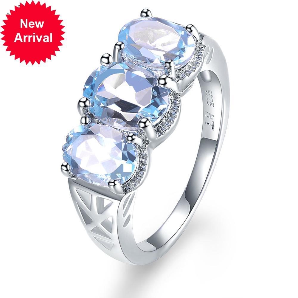 

Hutang 3.5ct natural pedra preciosa feminino anel topzio azul slido 925 anis de prata esterlina fina elegante jias para presentes