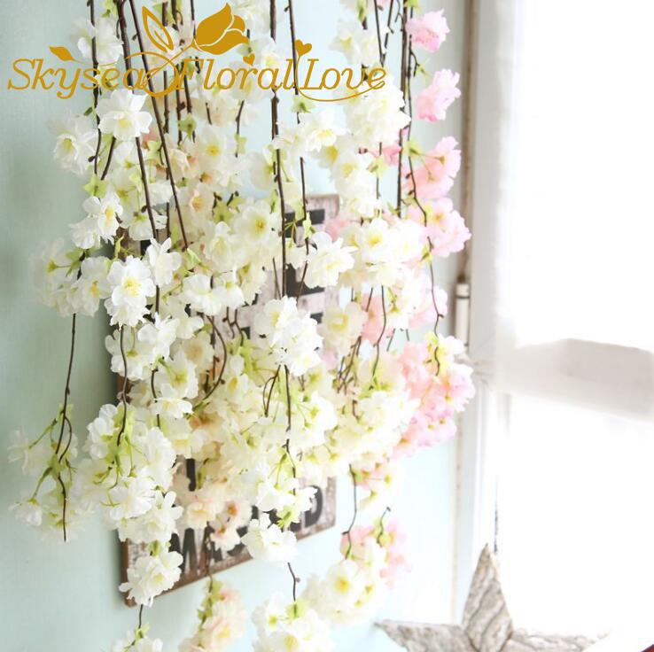 

Artificial cherry flower string fake flowers vine home party wedding wall decor silk flowers rattan flower string, Pink